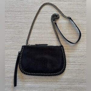 Madison West small black vegan leather crossbody bag purse with chain details